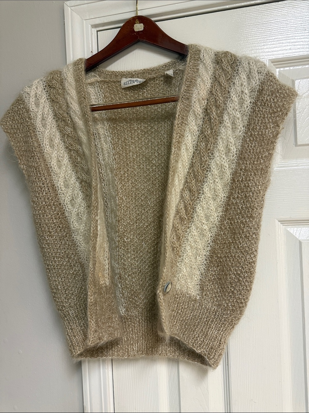 Ellen Tracy Beige & Cream Cable-Trim V-Neck Sweater Vest - Picture 2 of 15